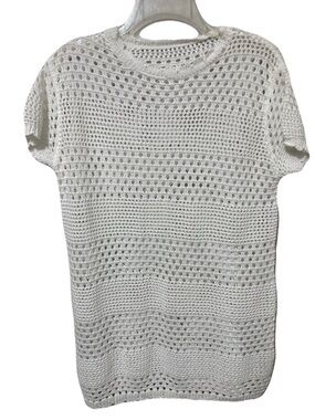 White Open-Knit Short Sleeve Sweater - Brand: